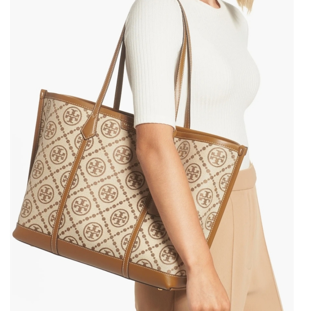 TORY BURCH, Perry T Monogram Jacquard Triple Tote ( SOLD OUT MOST PLACES)